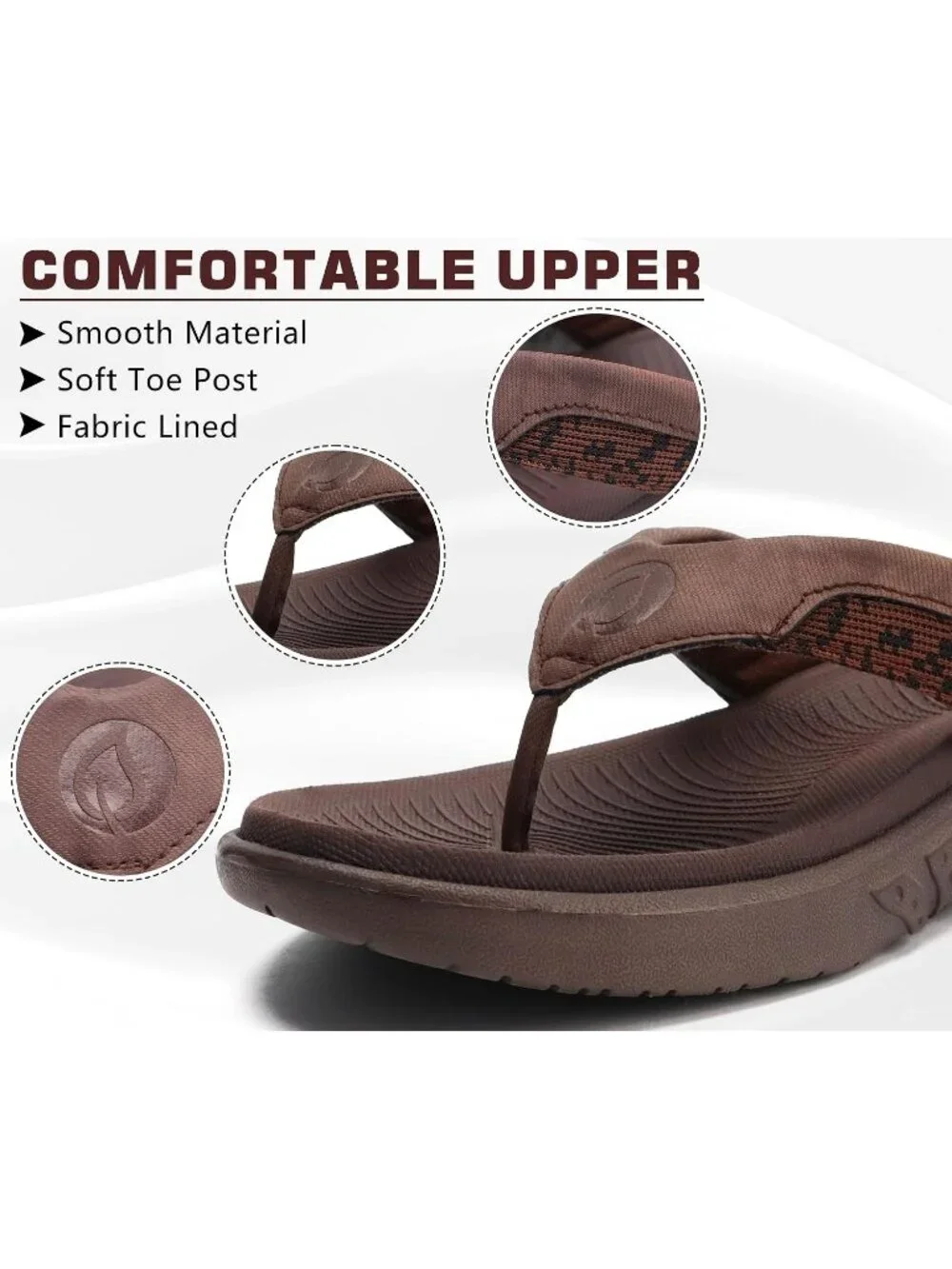 Men's Brown Flip Flop Open Toe Athletic Orthotic Fasciitis Sport Sandal Shoes